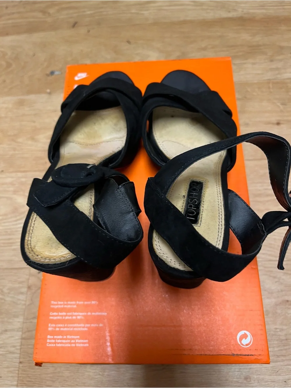 Topshop Black Suede Cross-Strap Mid Heels with Buckle